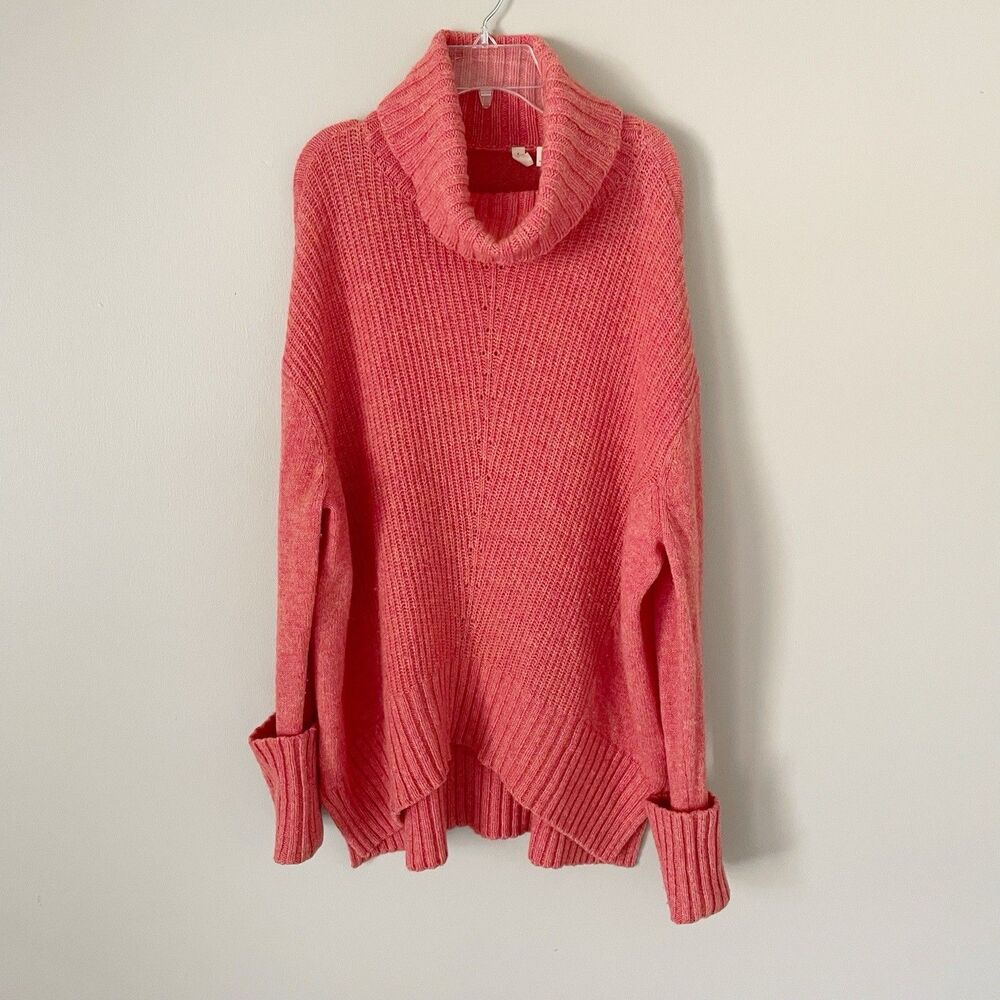 Anthropologie Moth Size M Coral Wool Blend Turtle Funnel Neck Sweater Pullover